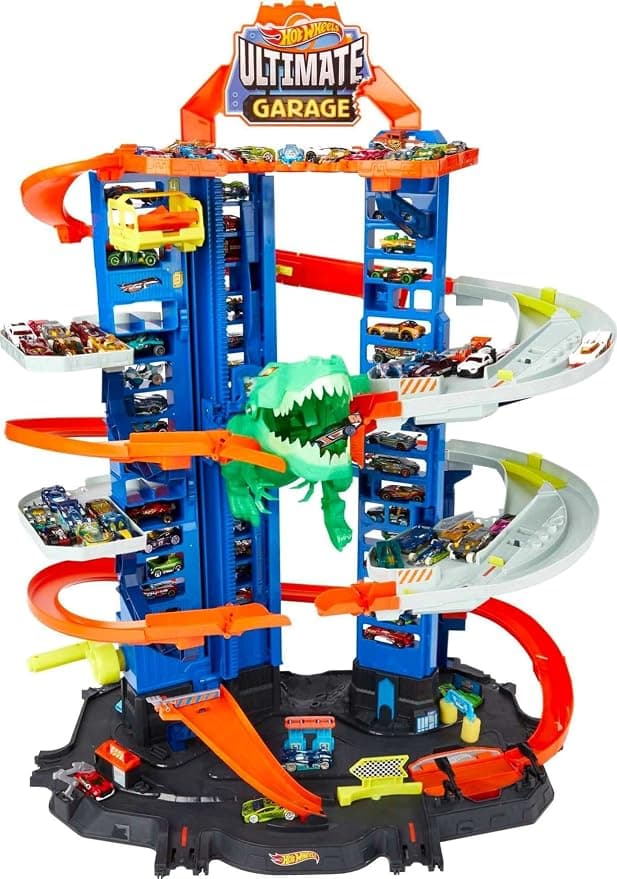Kit Caminhão Hot Wheels Ultimate Garagem Roubo T-Rex Mattel. Pista Gigante com lançador, rampas e ataque do T-Rex motorizado. para crianças a partir de 4 anos