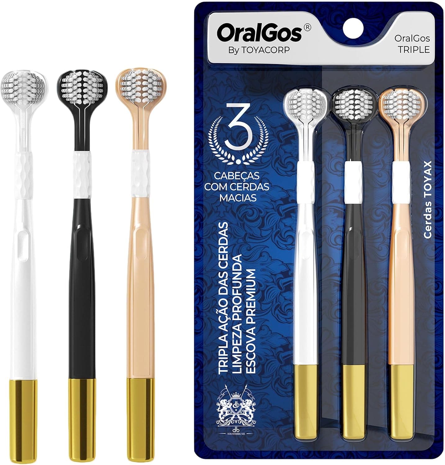OralGos Escova de Dente 3 Faces Ultra Macia, 3 Unidades, Adulto