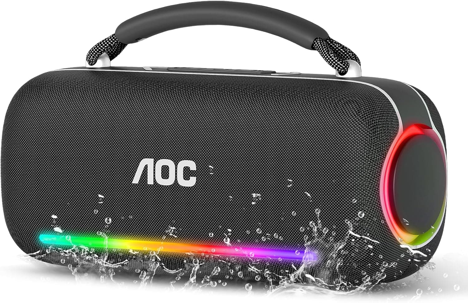 AOC ACS6331 Caixa de Som Bluetooth Portátil 200W, Alto-Falante Portátil IPX5 à Prova D'água, Luz RGB Surround, Som Potente, Bateria de Longa Duração 4000 mAH, Suporte TF/USB/TWS