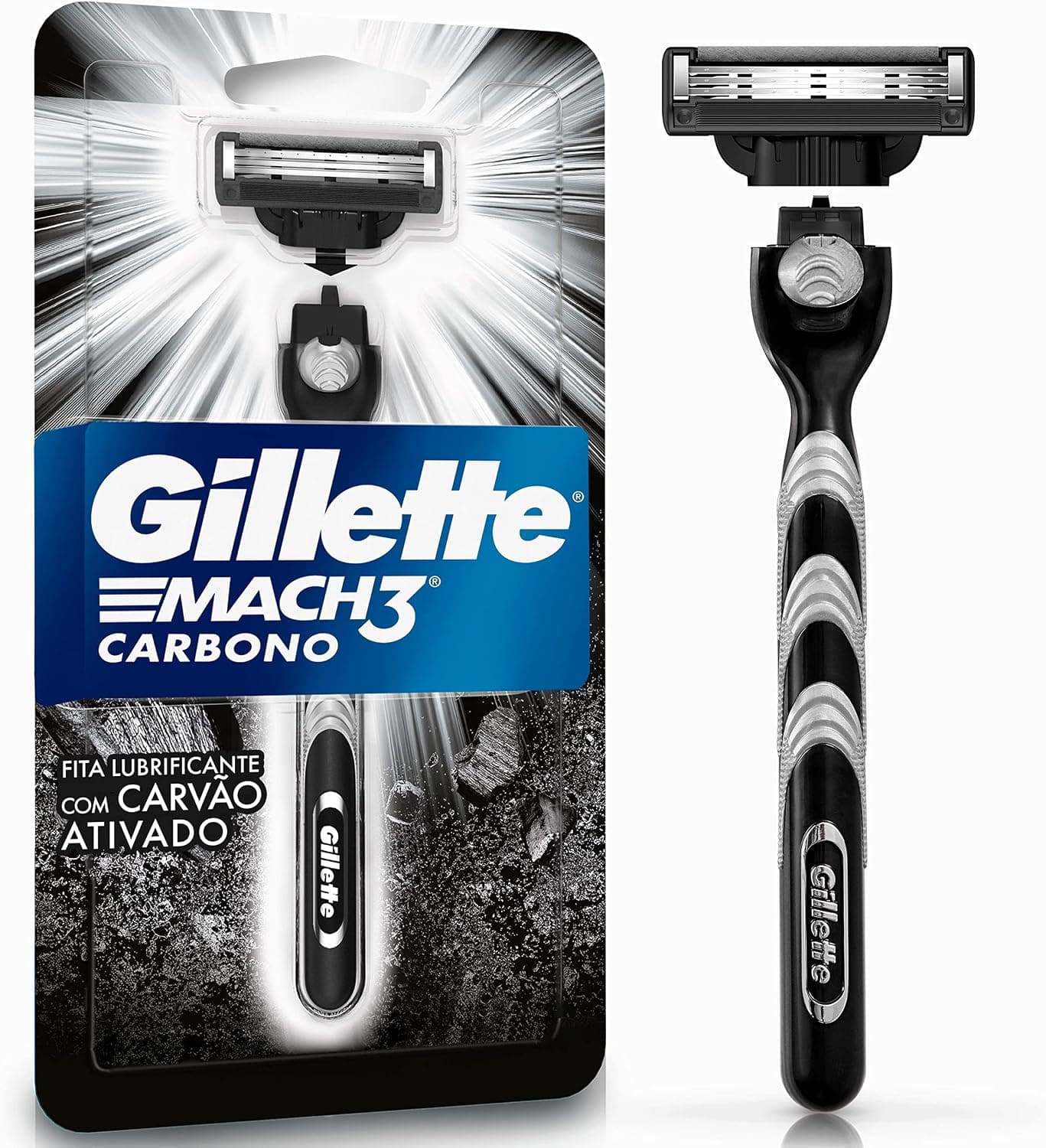 Gillette Mach3 Carbono Aparelho de Barbear com Carvão Ativado 1 Unidade