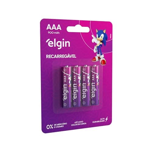 Pilha Recarregável AAA 900mAh Elgin Com 4 Unidades Palito