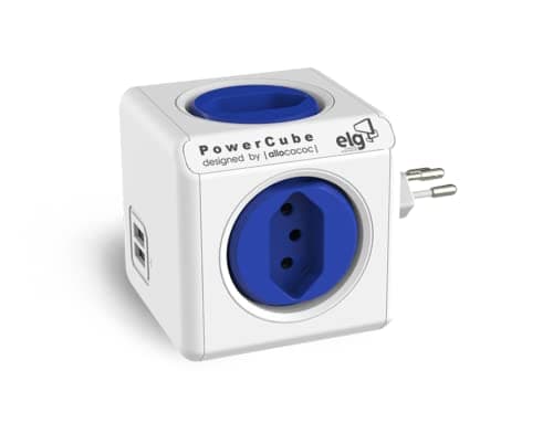 ELG, PWC-R4U, PowerCube USB, Filtro De Linha, Multiplicador 4 Tomadas Bivolt Com 2 Portas USB 2.4A, Disjuntor Integrado De 10A, Branco E Azul