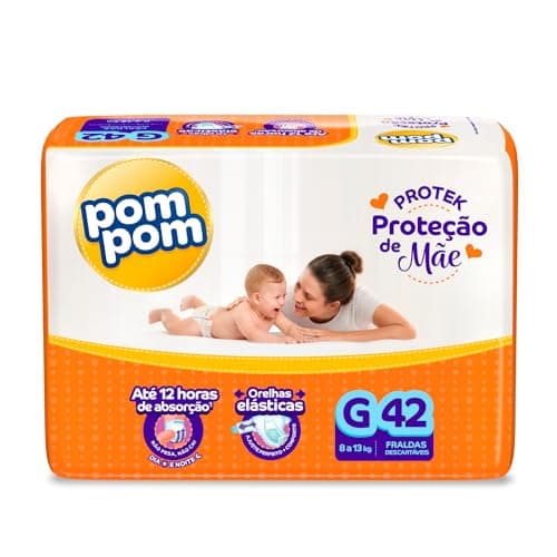 Fralda Pom Pom Protek Proteção de Mãe Mega G 42 Unidades