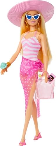 Boneca Barbie Dia De Praia Com Maiô Rosa