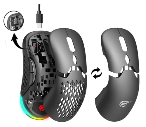 Havit Mouse Gamer Tri-Mode MS963WB Sem Fio e Com Fio USB Bluetooth Wireless 2.4GHz Tampa Removível RGB 7 Botões,
