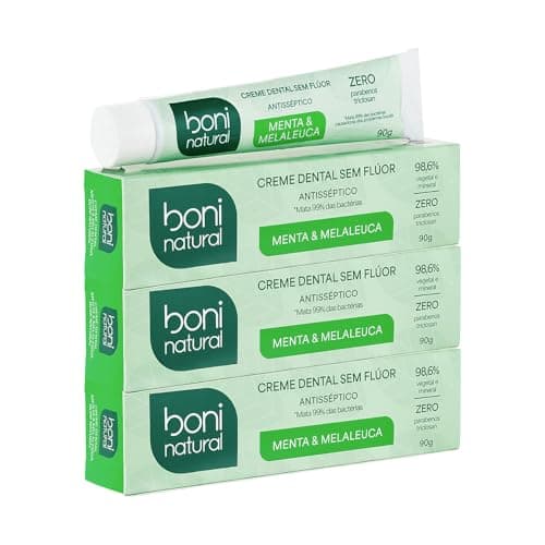 BONI NATURAL - Creme Dental com óleos naturais de Menta e Melaleuca Vegano e Natural Sem Flúor Sem Triclosan 90g 3